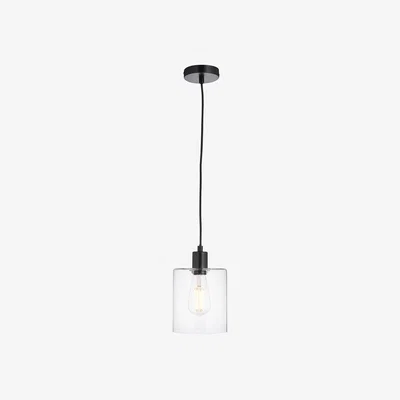 Perch and Parrow Bonnie Clear Glass Pendant in Matt Black