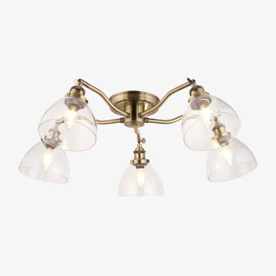 Perch and Parrow Ralph Clear Glass Five Light Semi Flush Light in Antique Brass