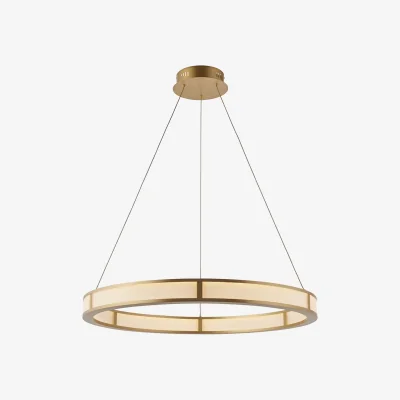Perch and Parrow Claudia Ribbed Hoop Pendant in Brushed Gold Finish and Ribbed Frosted Acrylic