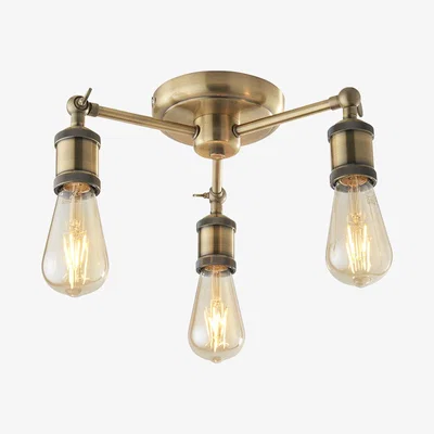 Perch and Parrow Anker Three Light Semi Flush Light in Antique Brass