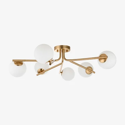 Perch and Parrow Stellor 6Lt Semi Flush in Brushed Aged Brass and Matt Opal Glass