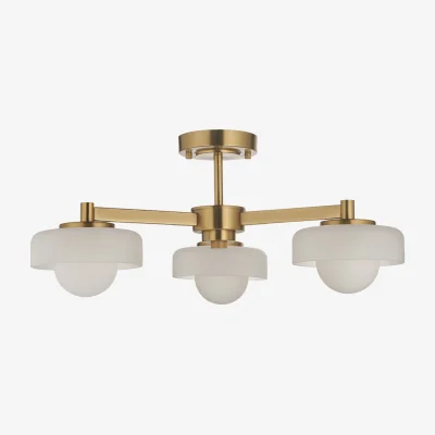 Perch and Parrow Ingrid 3Lt Semi Flush in Brushed Aged Brass With Frosted and Opal Glass