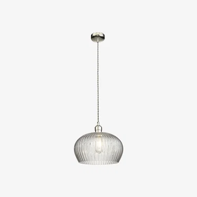 Perch and Parrow Hexton Wide Ribbed Glass  Pendant in Bright Nickel