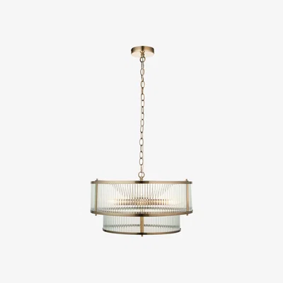 Perch and Parrow Richmond 5-Light Pendant in Antique Brass & Ribbed Glass