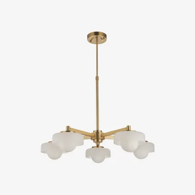 Perch and Parrow Ingrid 5Lt Pendant in Brushed Aged Brass With Frosted and Opal Glass