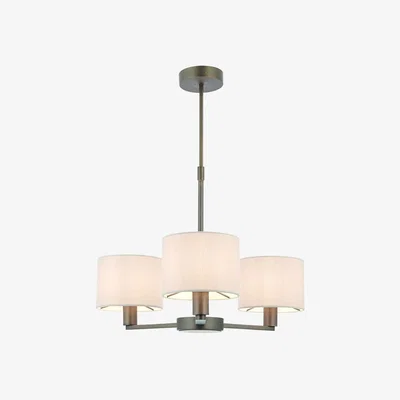 Perch and Parrow Dawson Three Individual Light Pendant in Antique Bronze with Faux Silk Fabric