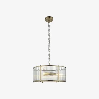 Perch and Parrow Richmond Ribbed Glass Three Light Pendant in Antique Brass
