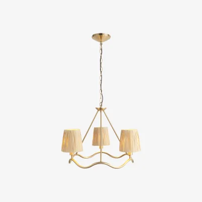 Perch and Parrow Wednesday 3Lt Pendant in Brushed Aged Brass and Natural Raffia