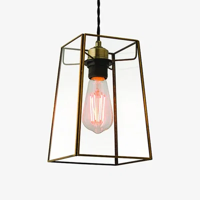 Perch and Parrow Beckett Clear Glass Pendant in Antique Brass