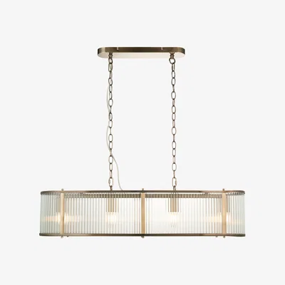 Perch and Parrow Richmond 4-Light Linear Pendant in Antique Brass & Ribbed Glass