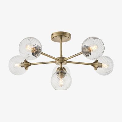 Perch and Parrow Allison Spiral Glass Six Light Semi Flush Light in Antique Brass