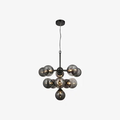 Perch and Parrow Mabel Smoked Mirror Glass Eleven Light Pendant in Black Chrome
