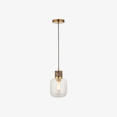 Perch and Parrow Sloane Pendant in Dark Brown Emperador Marble, Vintage Brass and Glass
