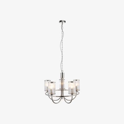 Perch and Parrow Bracos 5-Light Pendant in Bright Nickel & Ribbed Glass