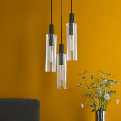 Pagazzi Ruben 3 Light Satin Black and Ribbed Glass Cluster Pendant