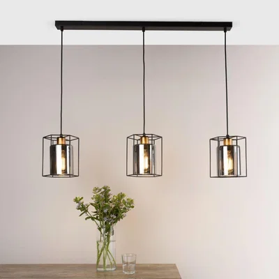 Pagazzi Sabrina 3 Light Black and Smoked Glass Pendant Bar