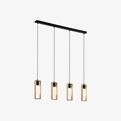 Pagazzi Littleton Black and Wood 4 Light Pendant Ceiling Light Bar