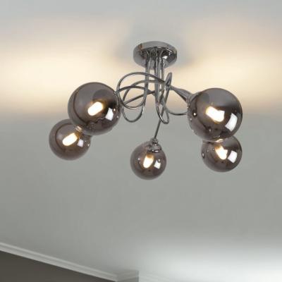 Pagazzi Bungo 5 Light Polish Chrome Ceiling Light with Blown Glass Shades in Chromed Smoke