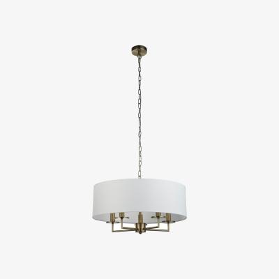 Pagazzi Knightsbridge 5 Light Antique Brass with White Linen Shade Pendant Ceiling Light
