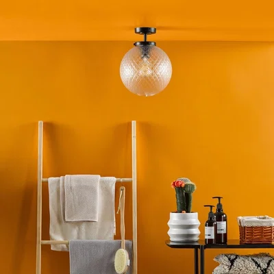Pagazzi Wayne Matte Black and Glass Semi Flush IP44 Ceiling Light