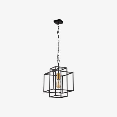 Pagazzi Crate 1 Light Black Frame Pendant with Bronze Lampholder