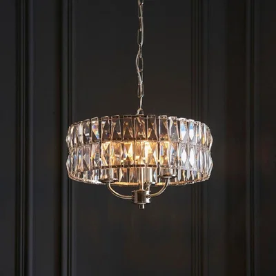 Pagazzi Clifton 3 Light Nickel & Crystal Pendant Ceiling Light
