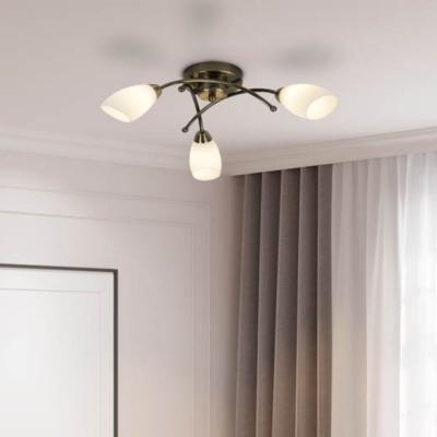 Pagazzi Opera 3 Light Antique Brass & Opal Glass Flush Ceiling Light