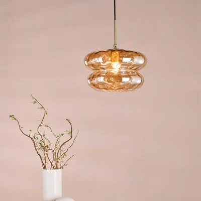 Pagazzi Alcella Natural Brass & Amber Dimpled Glass Pendant