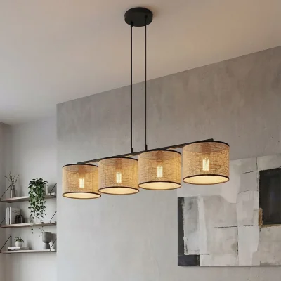 Pagazzi Eco 4 Light Linear Pendant Black & Rattan