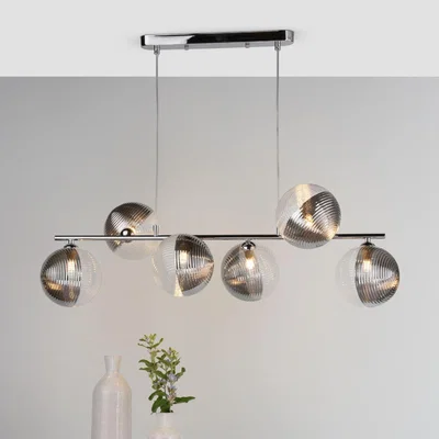 Pagazzi Claudia 6 Light Silver Pendant Bar with Glass Shades
