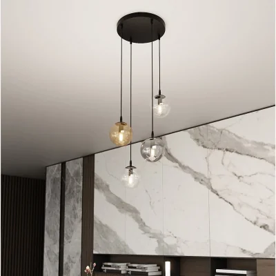 Pagazzi Cosmo 4 Light Pendant Black, Graphite & Amber