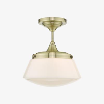 Pagazzi Caden Opal Glass IP44 Semi Flush Antique Brass Ceiling Light