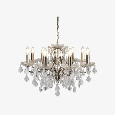 Pagazzi Paris 8 Light Antique Brass Crystal Chandelier Ceiling Light