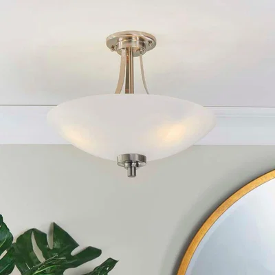 Pagazzi Welles Satin Chrome and Glass Semi-Flush Ceiling Light