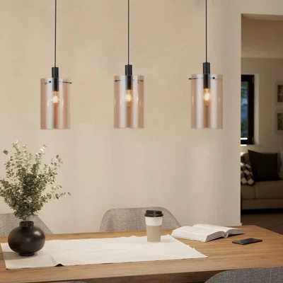 Pagazzi Polverara 3 Light Black & Amber Glass Ceiling Pendant Bar