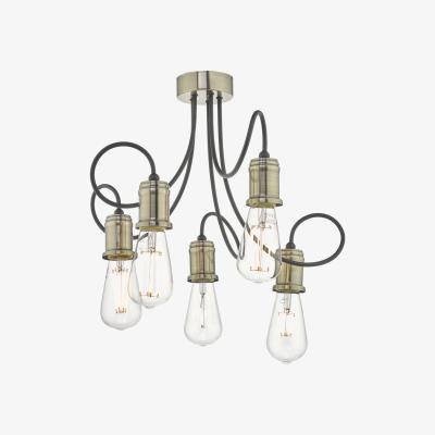 Pagazzi Alzbet Black and Antique Brass 5 Light Ceiling Light