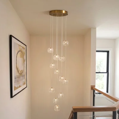 Pagazzi Oslo 12 Light Aged Brass & Clear Glass Cascade Pendant Light