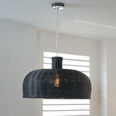 Pagazzi Caswell Black Rattan Dome Pendant