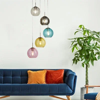 Pagazzi Mardi Gras 5 Light Chrome and Coloured Glass Pendant Ceiling Light