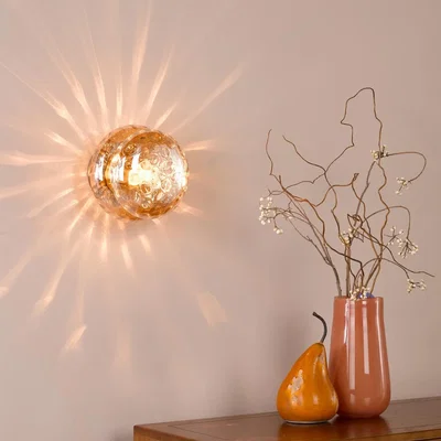 Pagazzi Alcella Natural Brass & Amber Dimpled Glass Wall/Ceiling Light