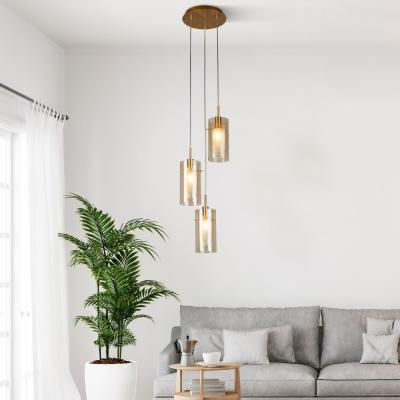 Pagazzi Duo 3 Light Bronze & Champagne Glass Pendant Ceiling Light