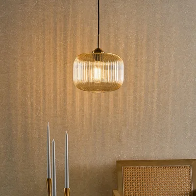 Pagazzi Demarius Brass & Amber Glass Pendant Ceiling Light
