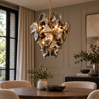 Pagazzi Genoa 8 Light Pendant Natural Brass and Smoked Glass