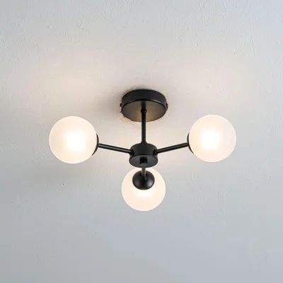 Pagazzi Niva 3-Light Black Frosted Glass Semi-Flush Ceiling Light