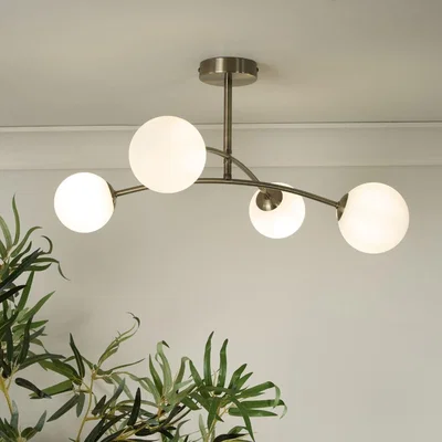 Pagazzi Ellison 4 Light Antique Brass & Frosted Glass Flush Ceiling Light