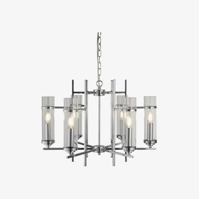 Pagazzi Milo Polished Chrome and Clear Glass Cylinder 6 Light Ceiling Light