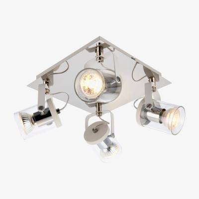 Pagazzi Errol 4 Light Polished Chrome and White Square Spotlight Ceiling Light with Glass Shade