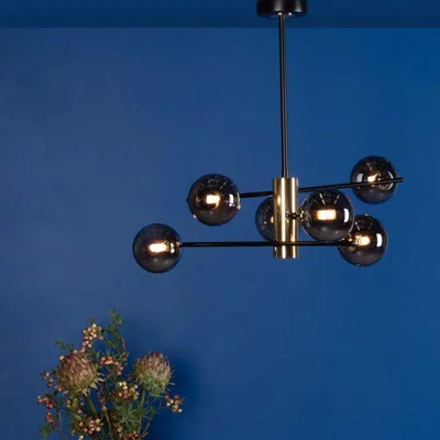 Pagazzi Eaen 6-Light Semi Flush Black Ceiling Light with Smoked Glass