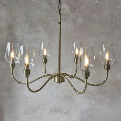 Pagazzi Stourton 6 Light Antique Brass & Glass Pendant Ceiling Light