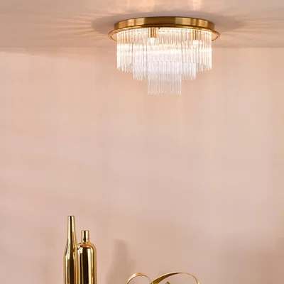 Pagazzi Lukas 6 Light Flush Antique Gold and Glass